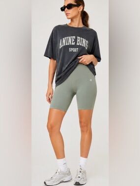 Anine Bing Blake Biker Short in Artichoke (M) High-Rise Minimal Luxe Athleisure